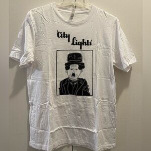 Gildan Custom Art Charlie Chaplin White City Lights Graphic Tee Size L Men